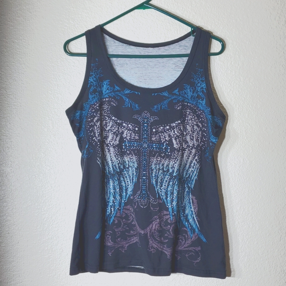 Custom Designs Ladies Large Digital Print Cross design Tank Top